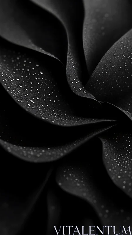Macro study of black petals with dewy high-contrast texture.