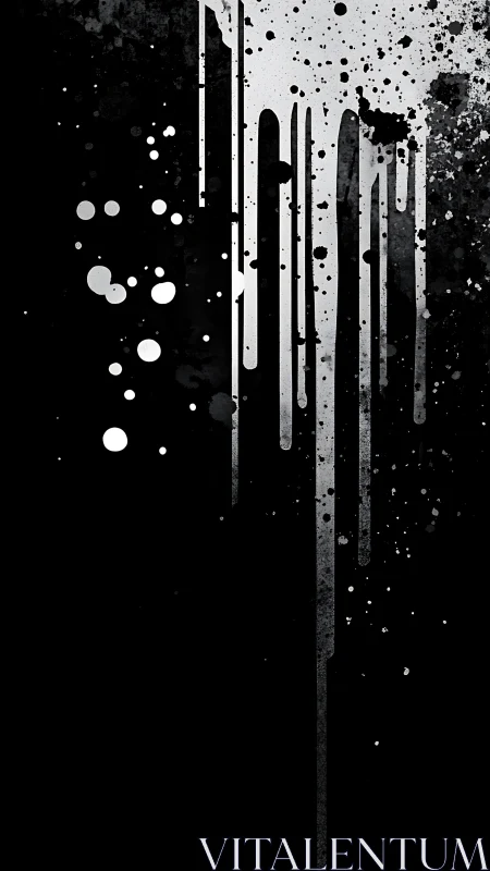 Monochrome drip splatter abstraction over black void.