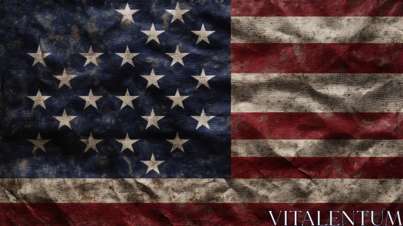 Weatherworn American flag whispers stories in rusted color.