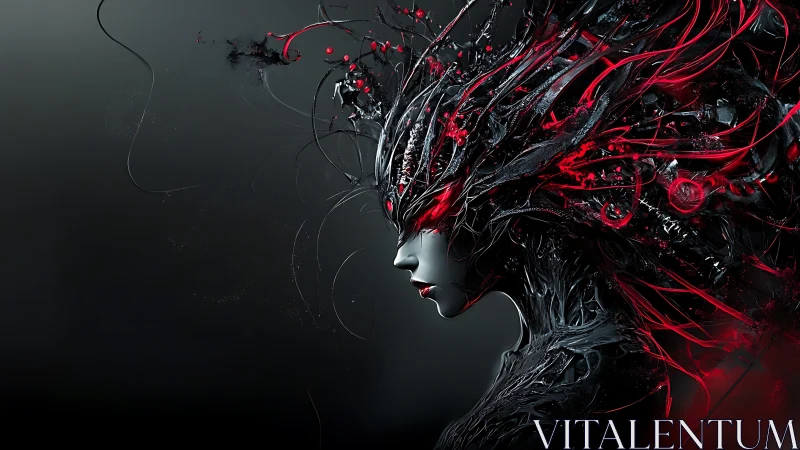 Cyberpunk biomechanoid profile with crimson neural filaments.