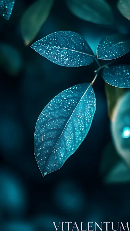 Midnight leaves glisten softly as raindrops script constellations