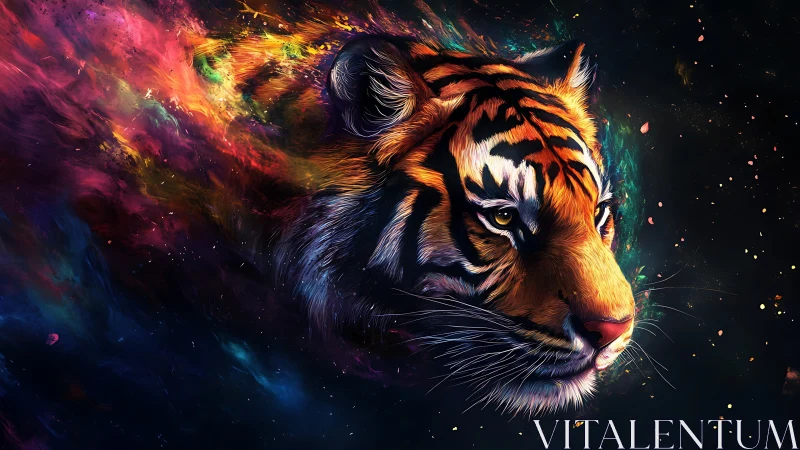 Cosmic tiger portrait rendered in luminous digital painting detail