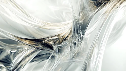 Futuristic metallic abstract art with flowing glass-like forms.