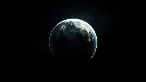 Crescent Earth from deep space in high-contrast 3D render.