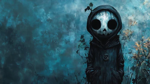 Moon-eyed wanderer waits quietly at the edge of autumn