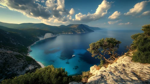 Mediterranean Coastal Landscape: Layered Depth and Atmospheric Perspective.