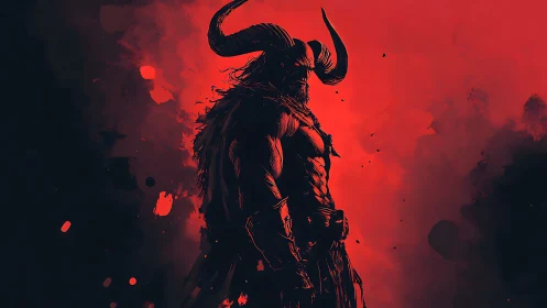 Horned warrior silhouette dominates red-black high contrast field