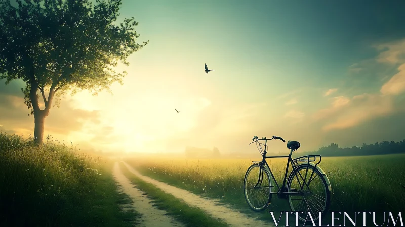 Touring Bicycle on Gravel Road at Golden Hour Sunset