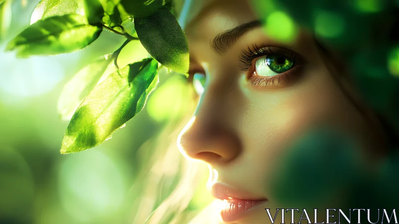 Emerald eyes quietly stitch human warmth into living leaves