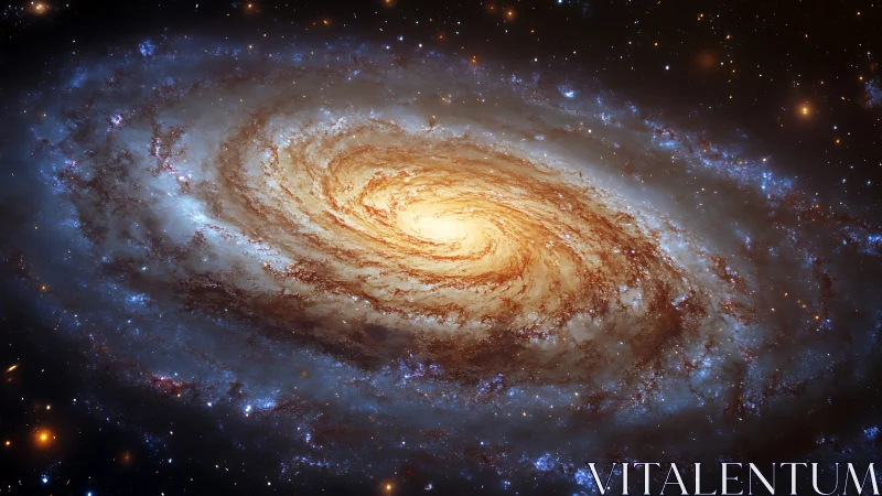 Golden spiral galaxy swirling through a quiet cosmic night.