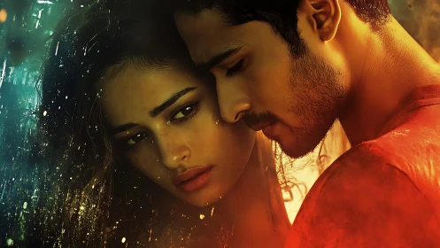 Intimate Portrait With Digital Light Effects Overlay