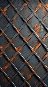 Rust coated diagonal metal grid shows heavy surface corrosion