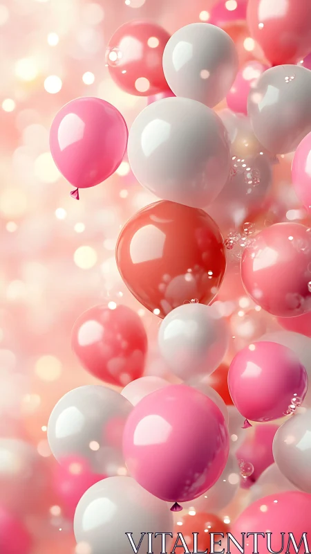 Vibrant Balloons Float Through Soft Pink Light.