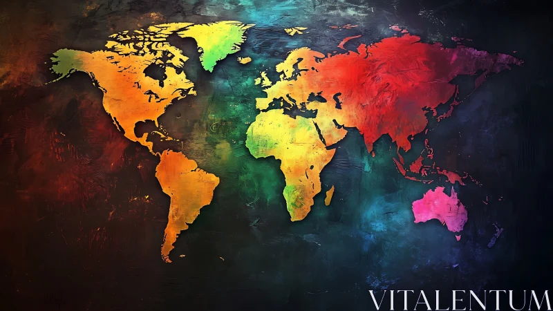 Vibrant world map glows against a dark textured cosmic sky