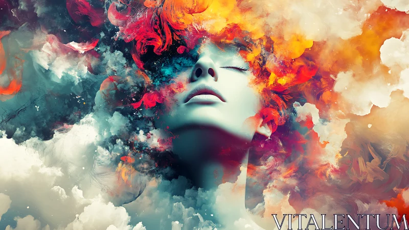 Dream-lit visage adrift in swirling nebula colorscape.