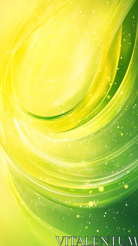 Luminous green-yellow energy waves with fine particulate glow