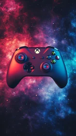 Xbox controller rendered against vibrant cosmic nebula background