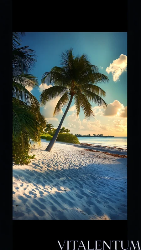 Coconut Palm Leans Into Golden Hour Paradise