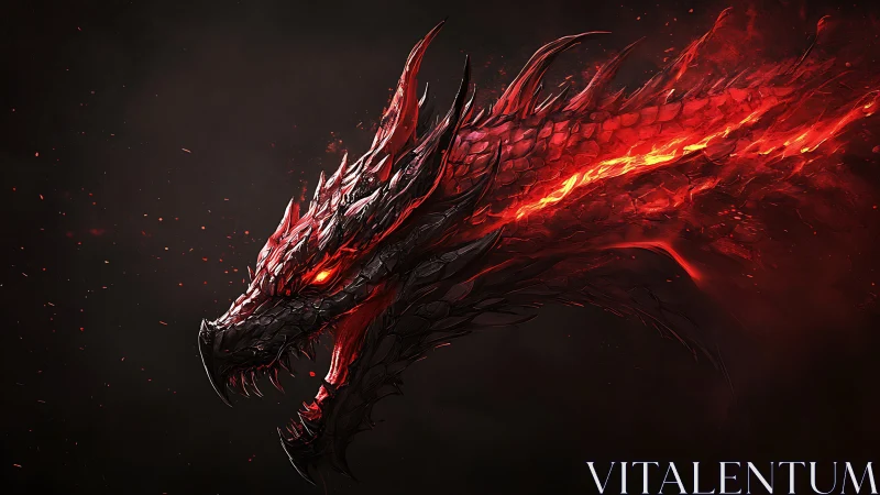 Fiery dragon’s blazing profile glows against the dark void