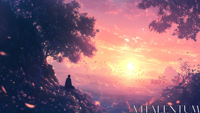 Quiet hilltop daydream under a cotton candy sunset sky.