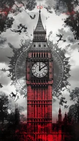 Midnight legends swirl around a crimson London clocktower.