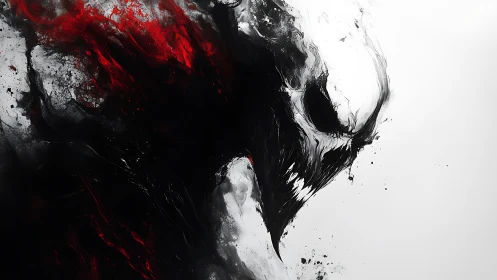 Sinister abstract creature emerges in stark monochrome chaos.