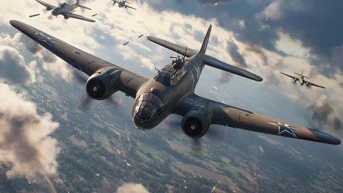 Bold vintage bombers sweep through dramatic evening skies