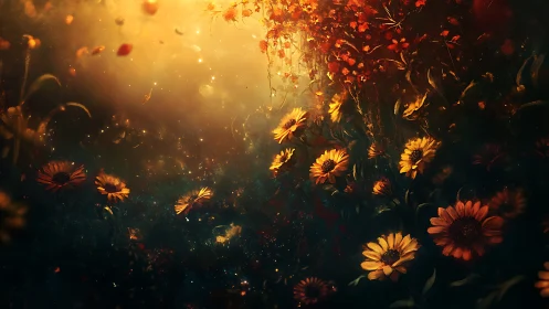 Sunflowers Ablaze in Golden Hour Reverie.