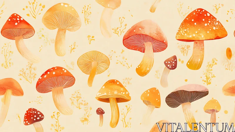 Watercolor mushroom pattern explores warm chromatic gradients