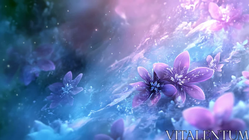 Ethereal Flowers with Blue and Purple Luminescent Effects