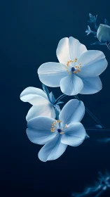 Delicate Blue Blossoms Dancing in Deep Indigo Light.