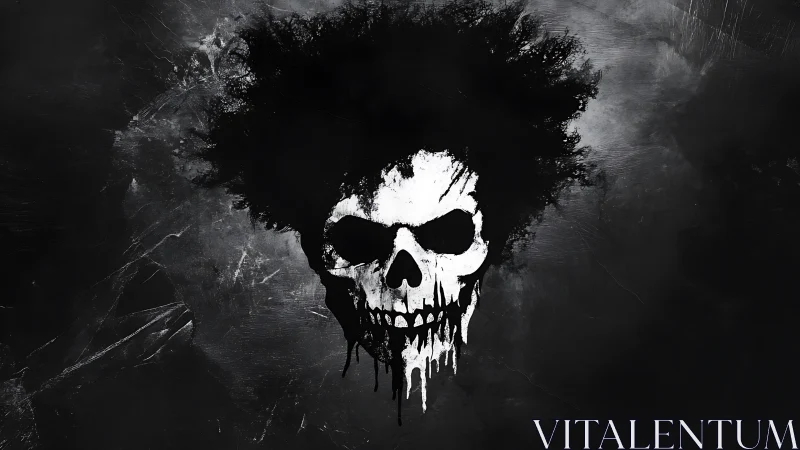 Monochrome skull silhouette with diffuse textured halo.