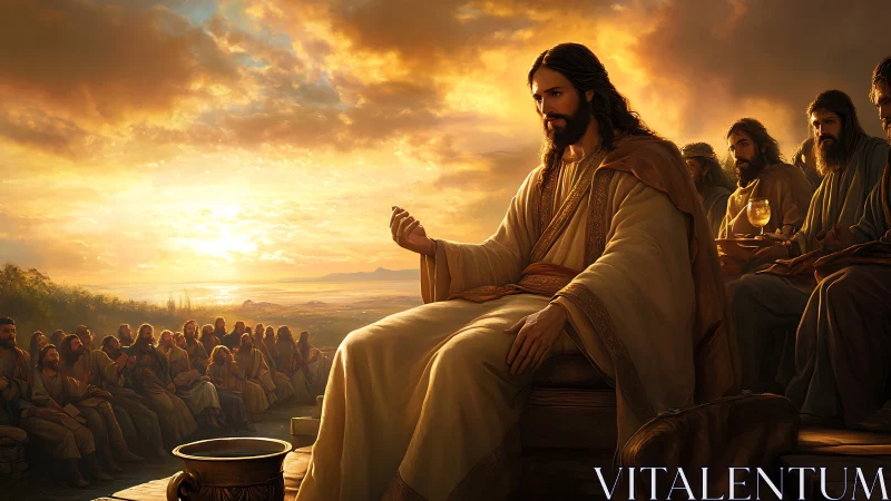 Sunlit teacher scatters quiet wisdom across listening hills