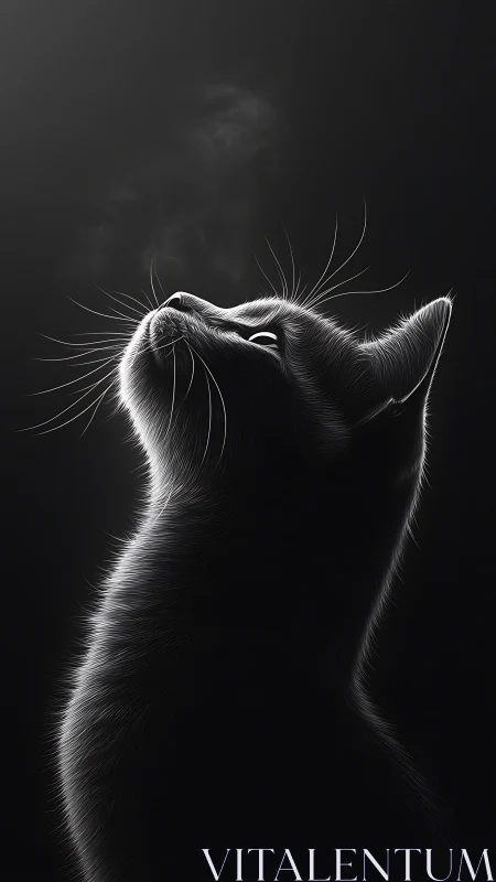 Backlit feline profile in monochrome rim lighting study.