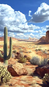 Cactus sentinels stand guard beneath roaming desert clouds