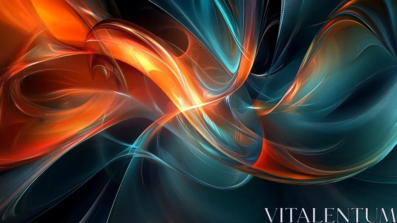 Curved abstract light forms in teal and orange gradient field.