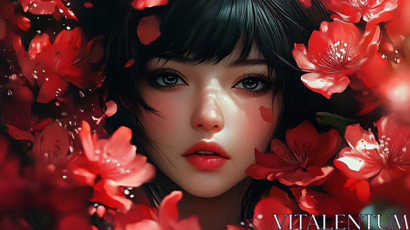 Gentle gaze blooms softly among vivid red spring flowers