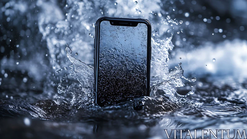Smartphone Submerged in Water Splash.