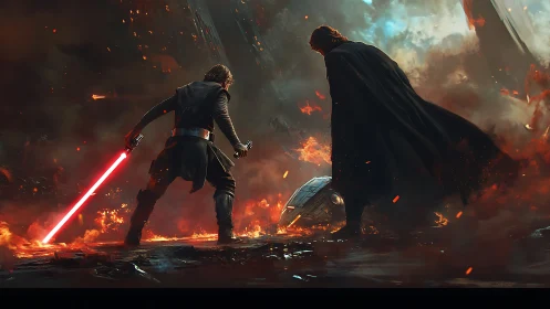 Clashing warriors ignite a fiery duel on a molten battlefield.