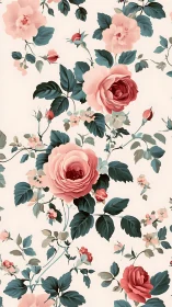 Romantic rose pattern unfolds across soft vintage wallpaper.
