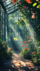 Sunlit garden corridor glows with soft blooms and gentle calm
