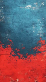 Textured blue and red abstract wall with layered paint erosion