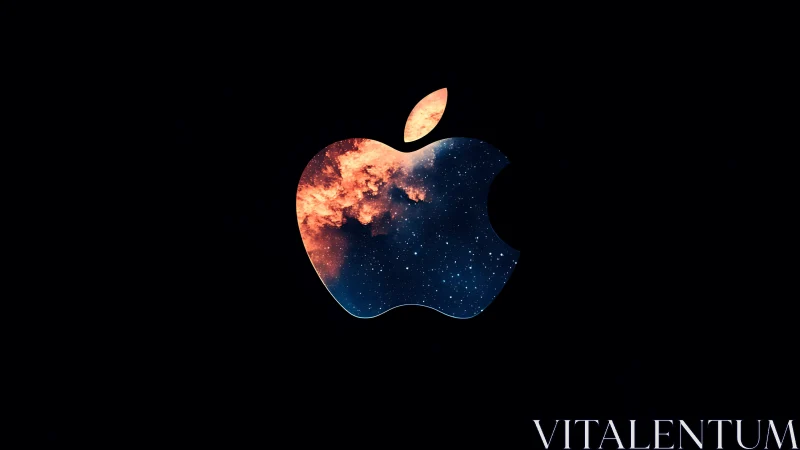 Cosmic apple silhouette glows softly against deep night