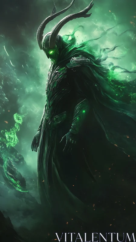 Horned void warlord commands swirling emerald fire