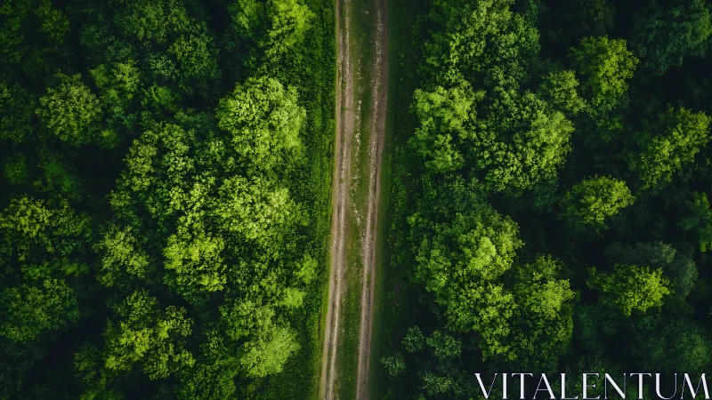 A Serene Forest Path Cuts Through Lush Green Canopy