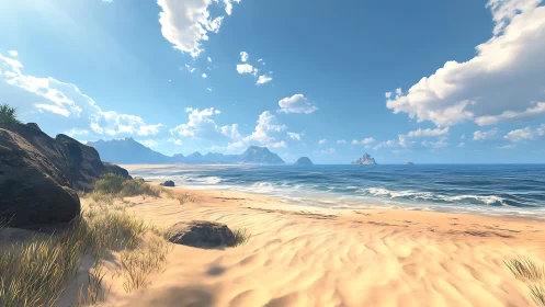 Where Golden Shores Whisper Tales to Distant Island Sentinels