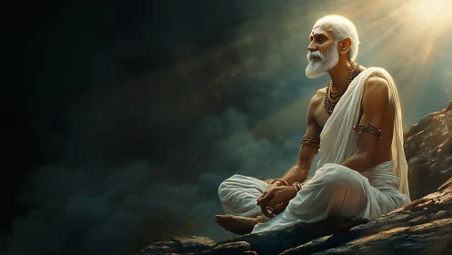 Gentle mountain sage resting in a pool of golden light.