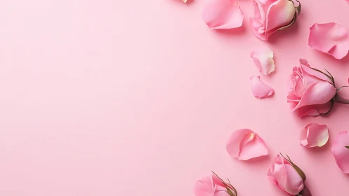 Pink Rose Petals on Soft Blush Background.