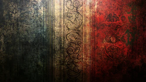 Grungy textured background with ornate vertical pattern.