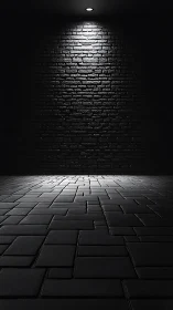 Dark brick wall and tiled floor under focused ceiling light.